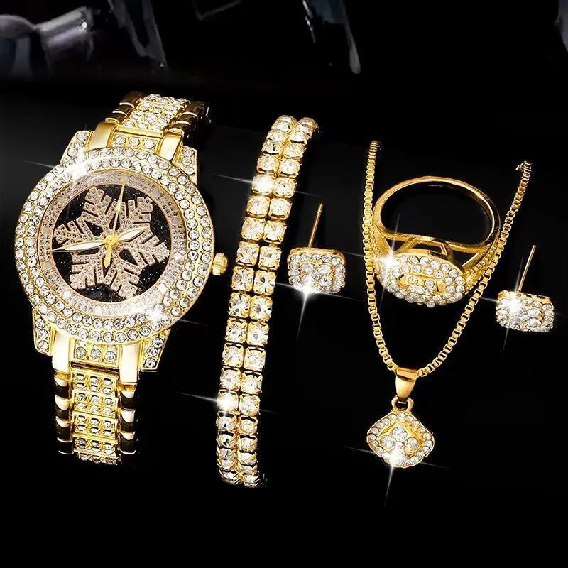 Montre à motif flocon de neige incrustée de strass pour femmes