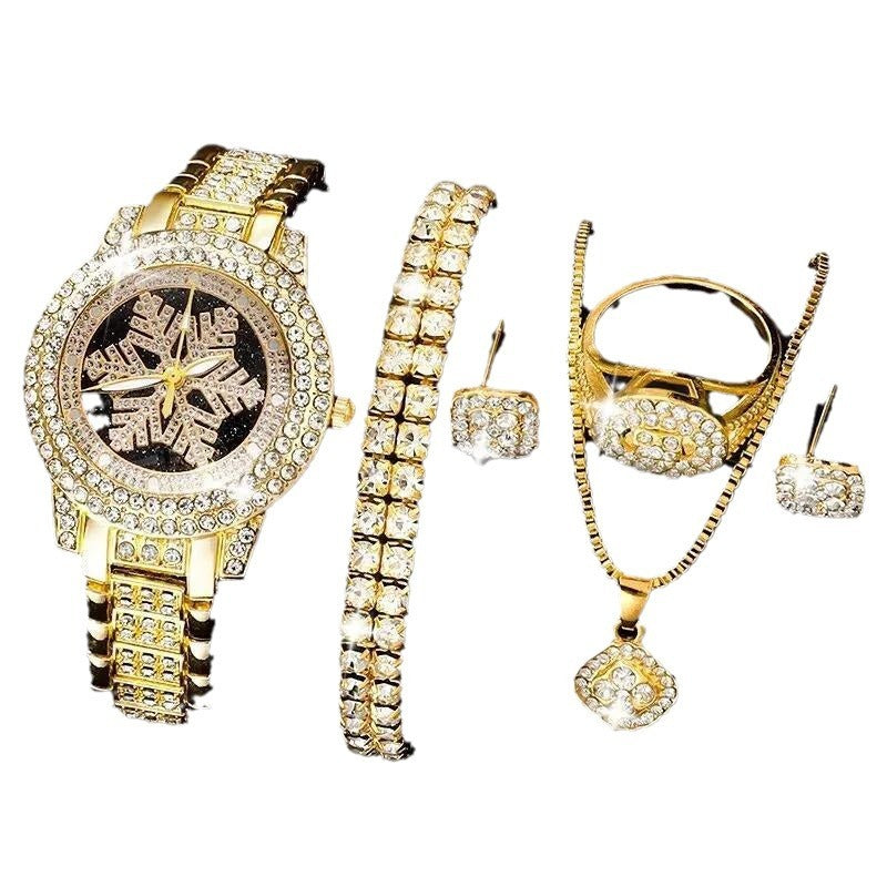 Montre à motif flocon de neige incrustée de strass pour femmes