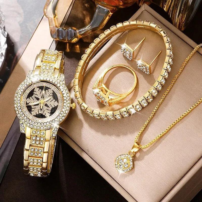 Montre à motif flocon de neige incrustée de strass pour femmes