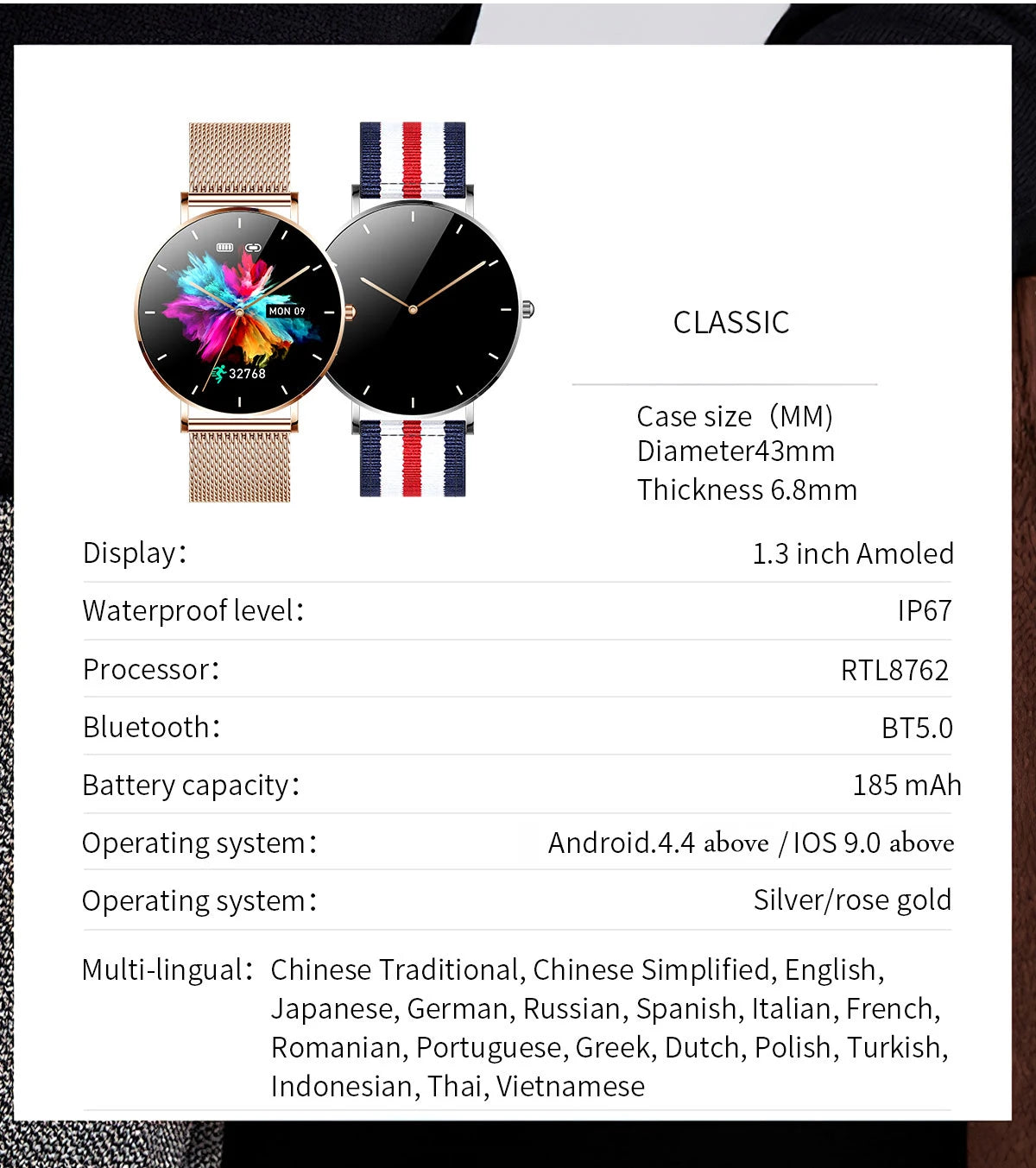 Montre connectée T8 pour femmes,