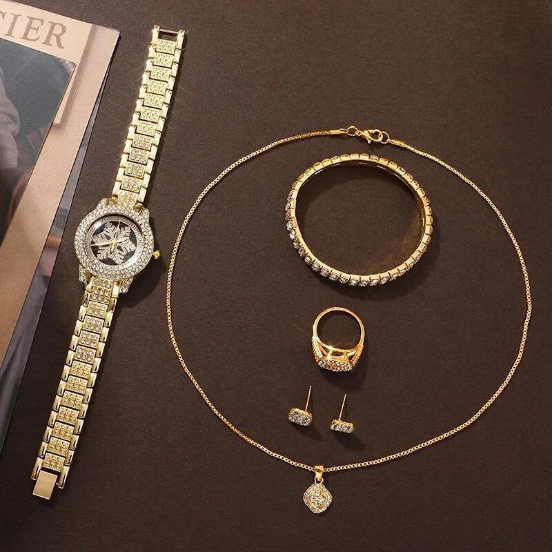 Montre à motif flocon de neige incrustée de strass pour femmes