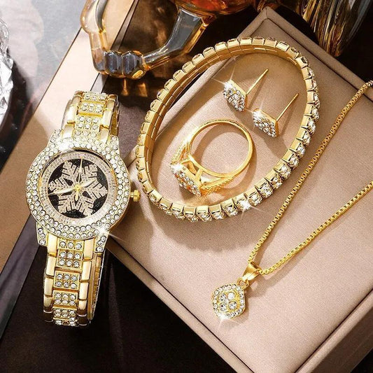 Montre à motif flocon de neige incrustée de strass pour femmes