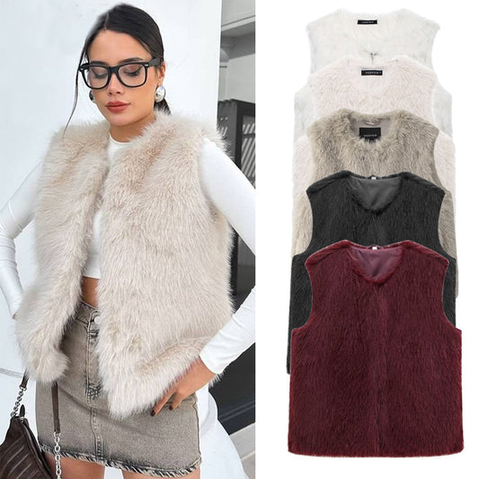 Veste sans manches en fourrure synthétique pour femmes